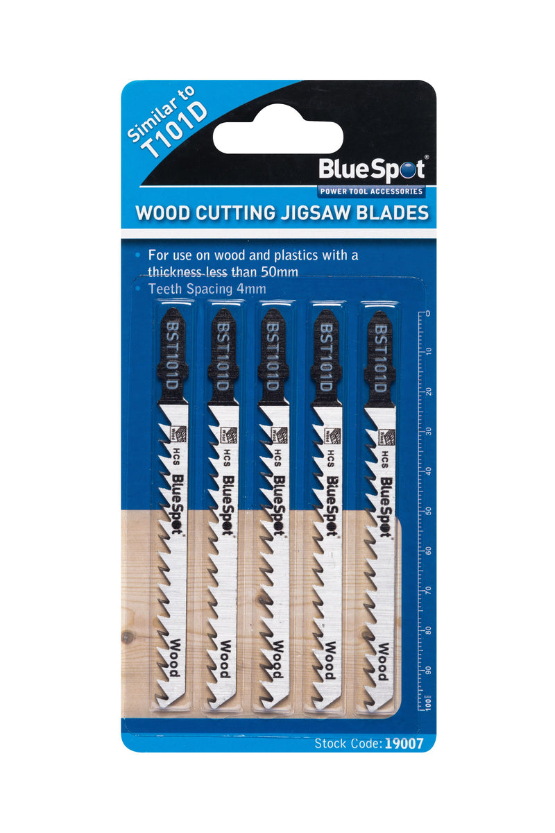 BlueSpot 5 PCE HCS Fast Cut Wood Cutting Jigsaw Blades (6 TPI) (19007)