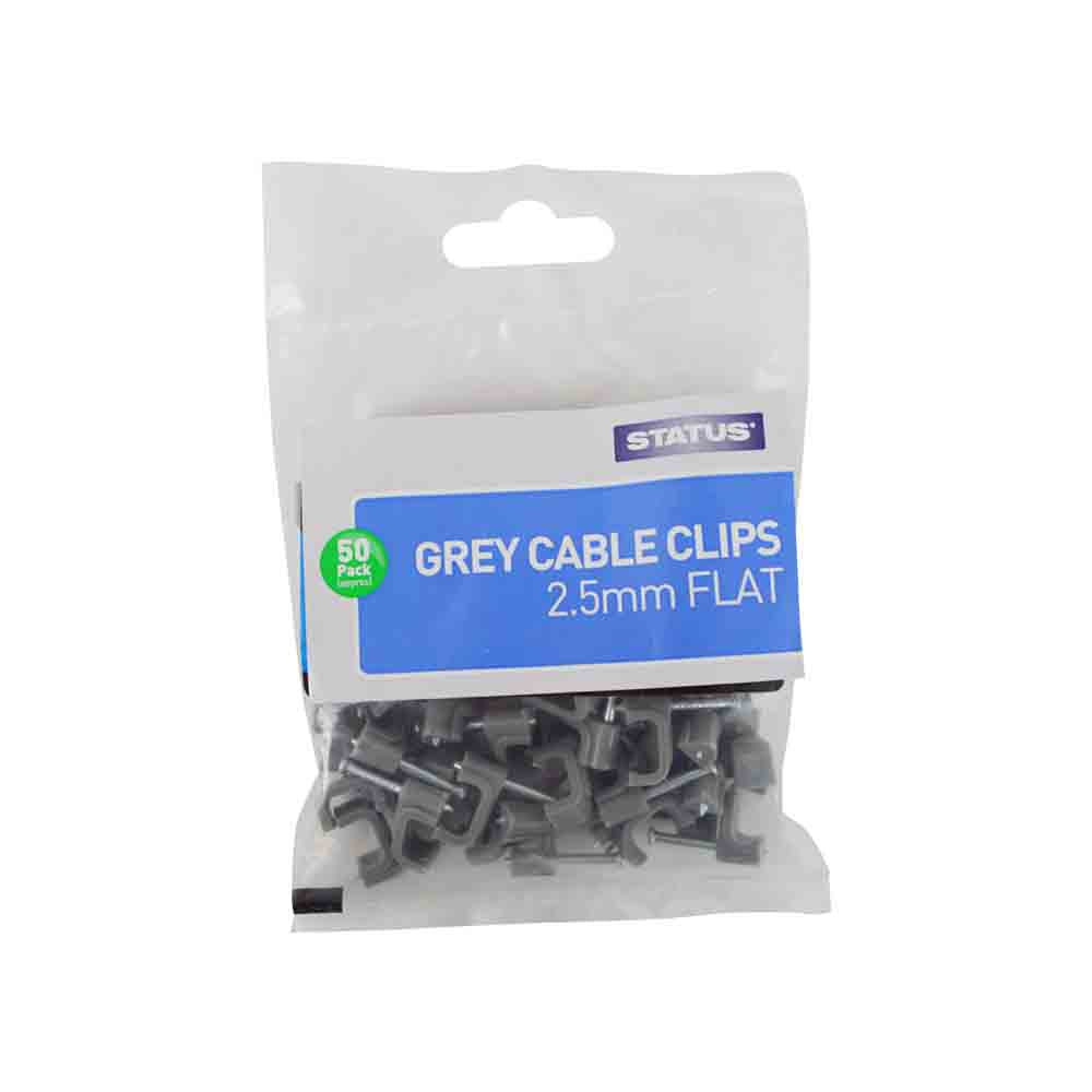 Flat Grey Cable Clips 2.5mm - 50 pack (S2.5MMFCC50X12)