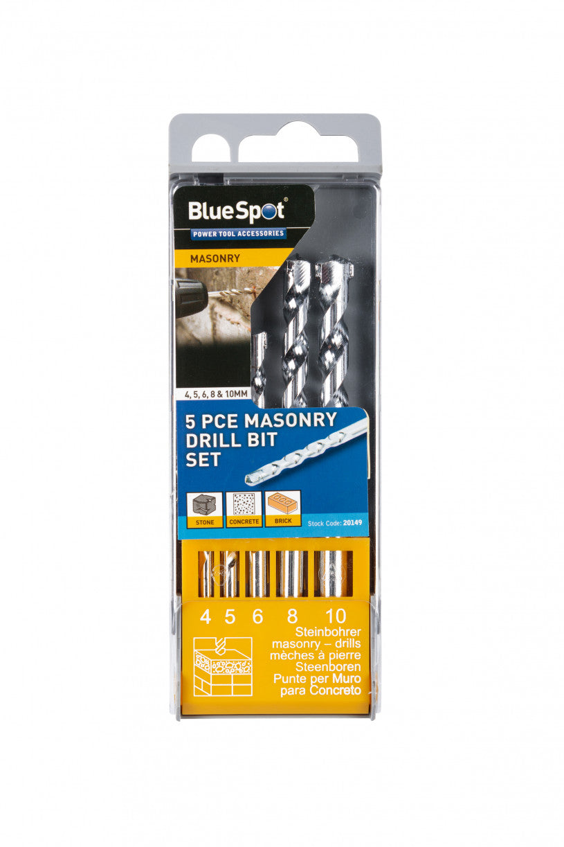 BlueSpot - 5 Piece Masonry Drill Bit Set - 4mm, 5mm, 6mm, 8mm & 10mm (20149)