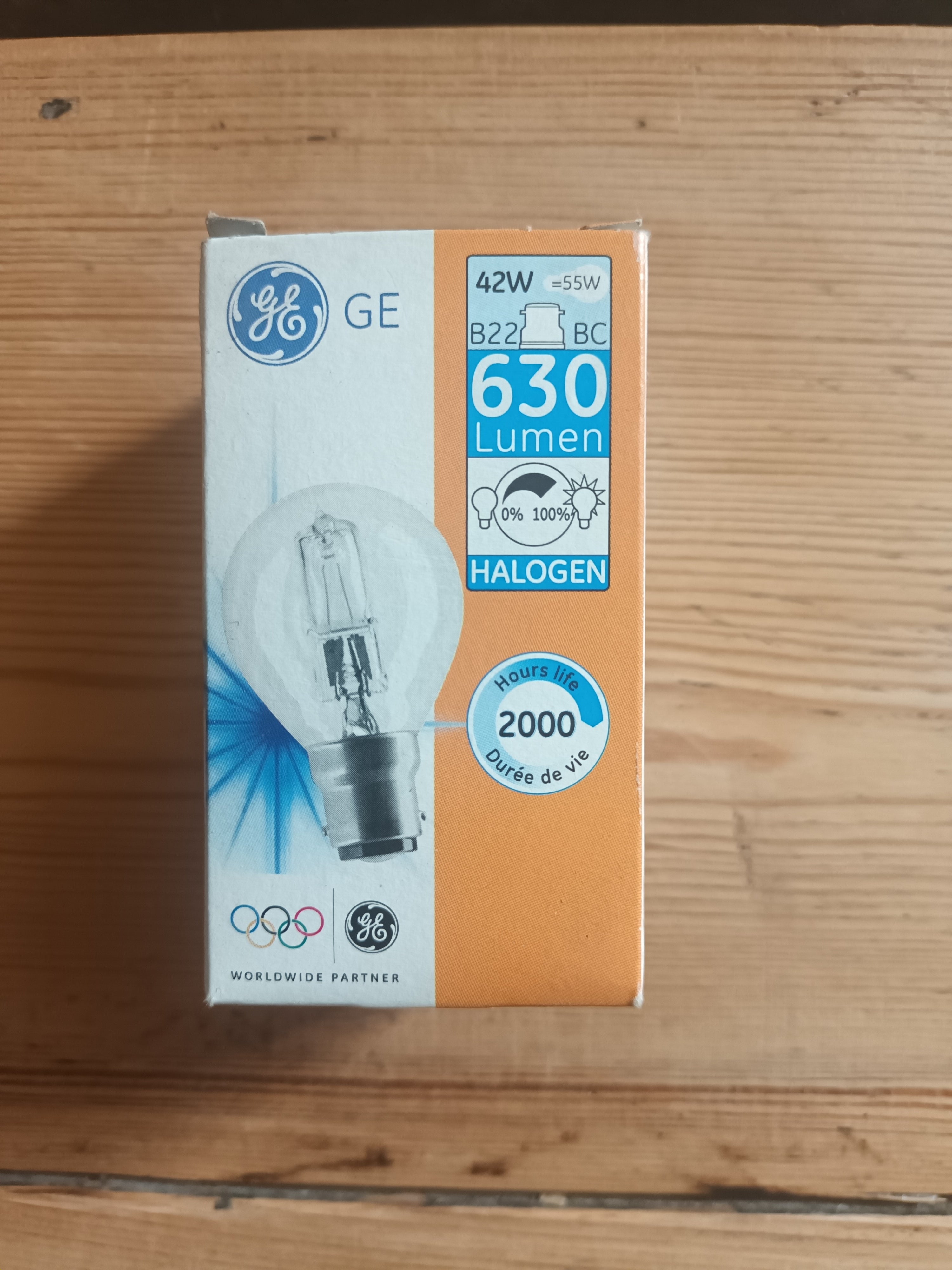 GE Lighting Golf Ball Light Bulb Halogen 42W = 55W BC Bayonet Cap Dimmable