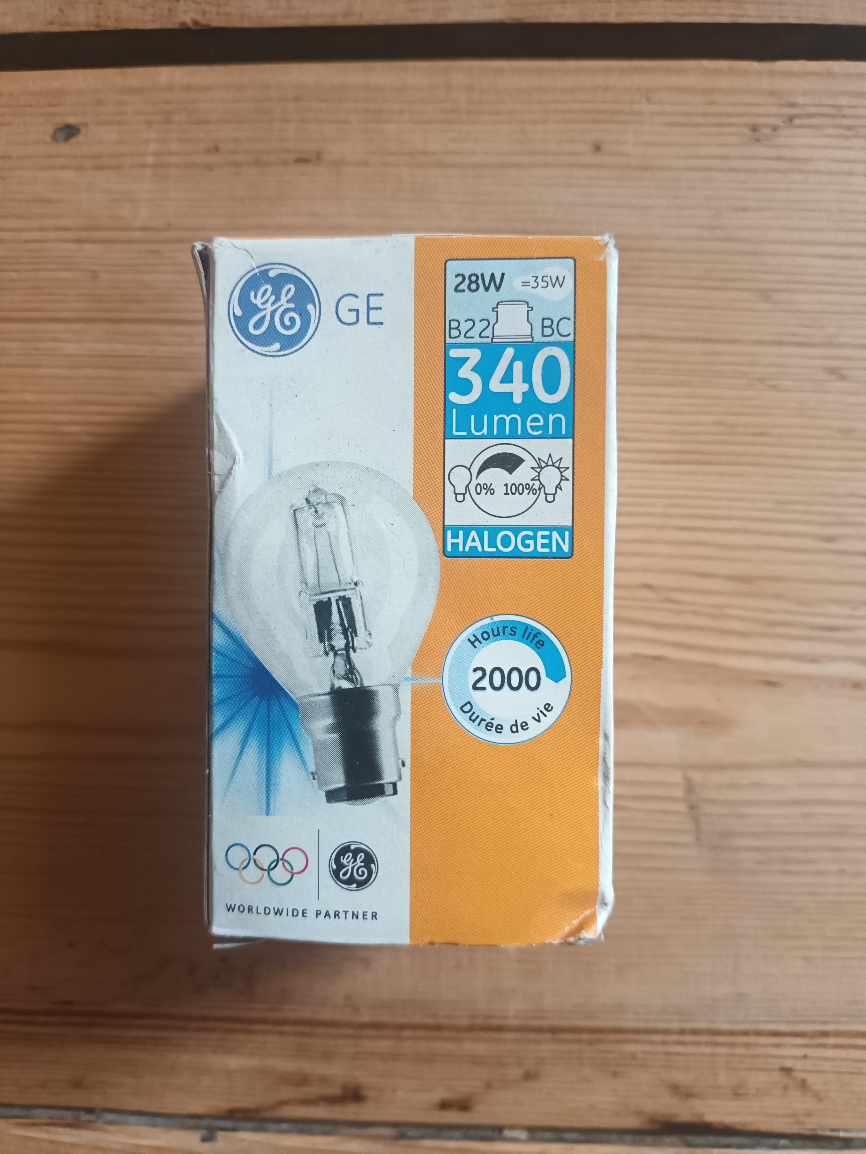 GE Lighting Golf Ball Light Bulb Halogen 28W = 35W BC Bayonet Cap Dimmable