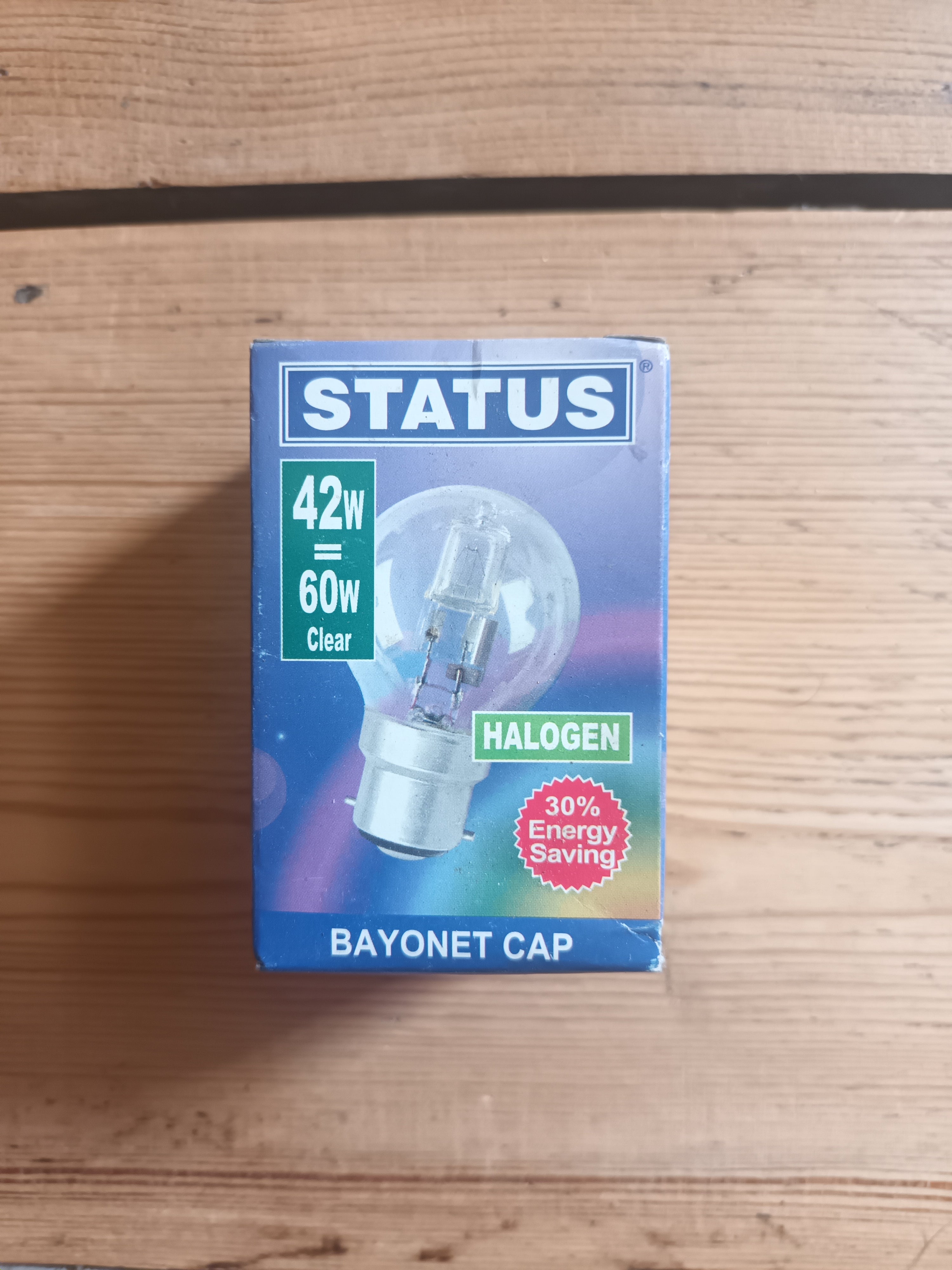 Status 42w = 60w Halogen Round BC Clear Bulb