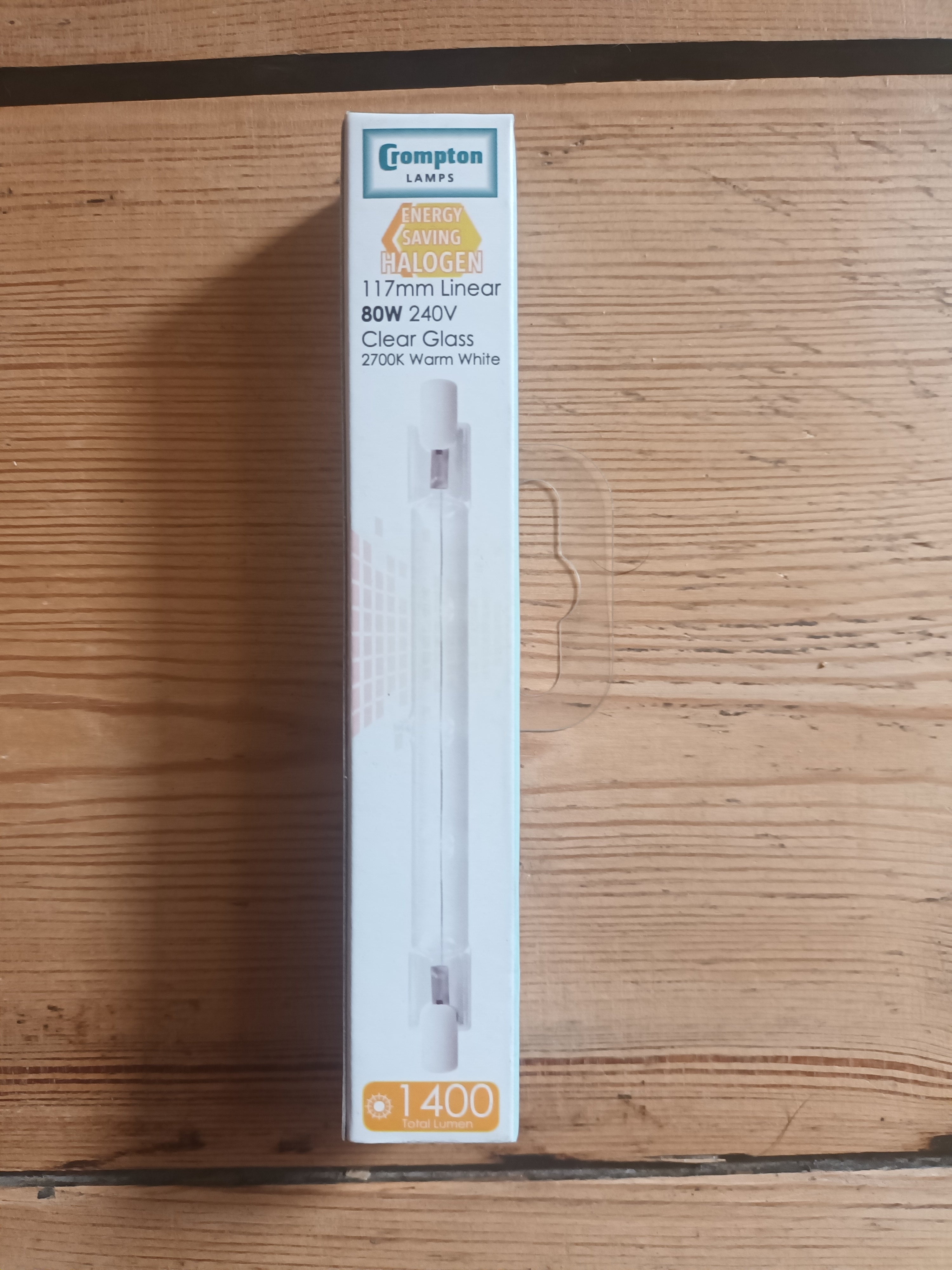 Crompton Lamps 117mm Linear 80w Clear Glass Warm White Bulb (ETH80R7L)