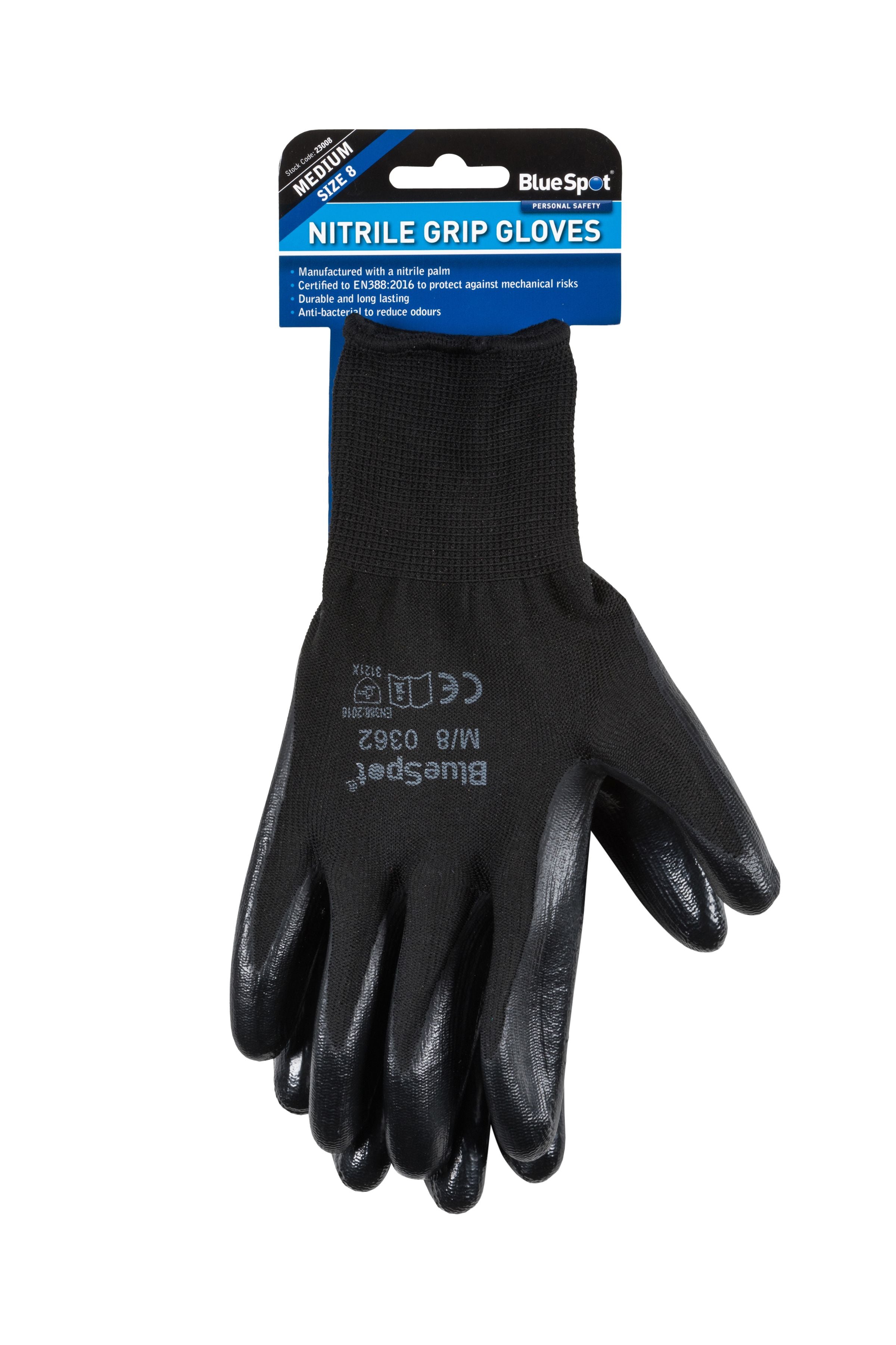 BlueSpot Nitrile Grip Gloves Size 8 Medium (23008)