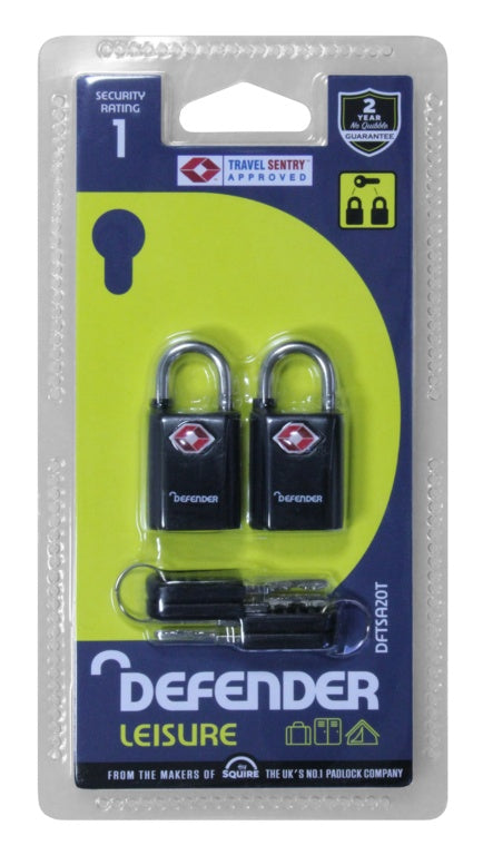 Defender 20mm Travel Padlocks Twin Pack