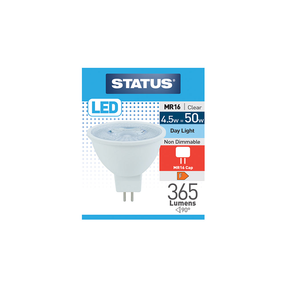 Status LED Spot Light Bulb MR16 Clear Daylight Cap 4.5w=35w (4.5SLMR1638D1B10)