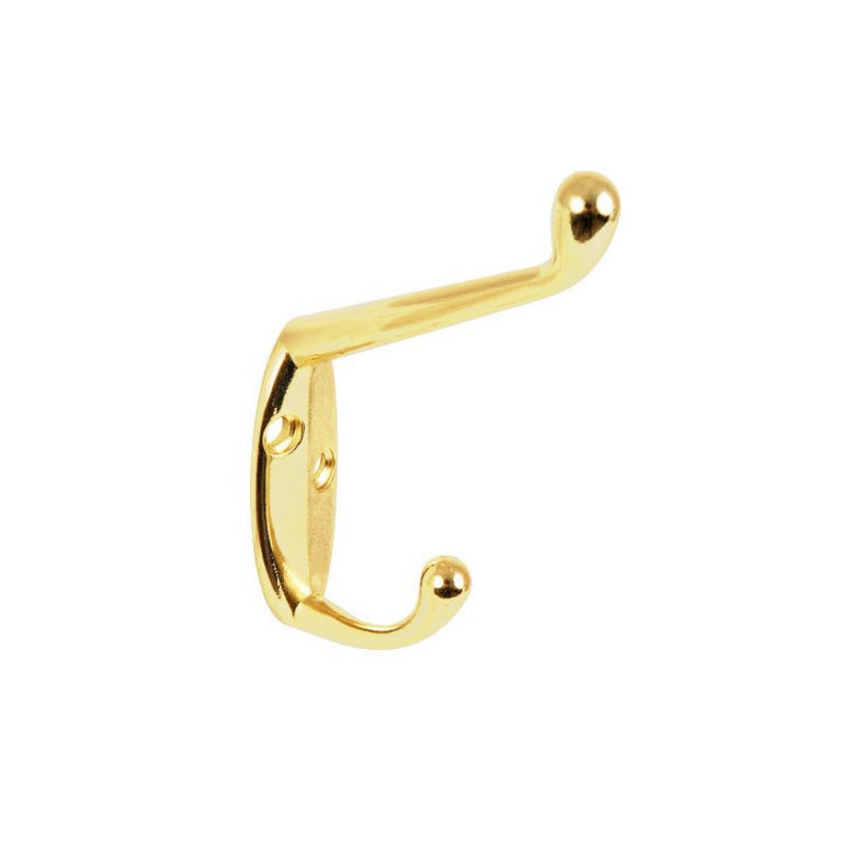 Securit Hat & Coat Hooks 105mm (4")- Brass & Chrome - 2 Pack