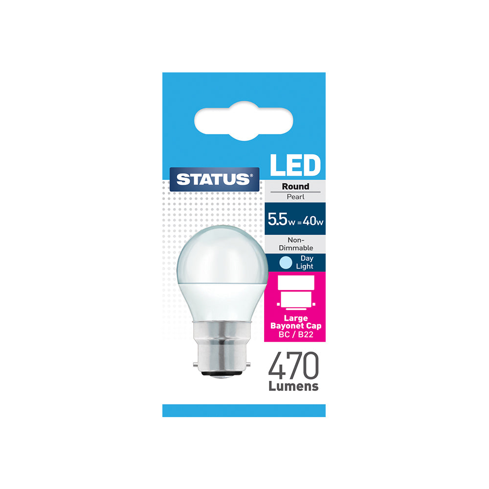 Status LED Light Bulb Round Pearl 5.5w Large Bayonet BC / B22 Day Light