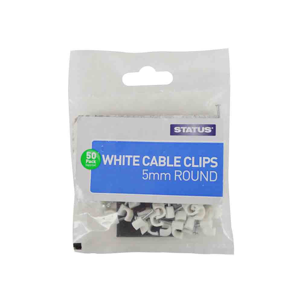 Status White Cable Clips Pack of 50