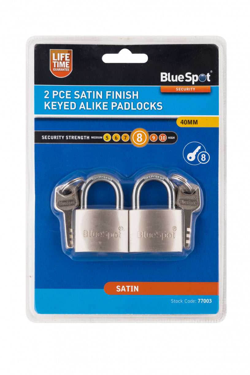 Bluespot 2 Piece Satin Finish Keyed Alike Padlocks - 40mm (77003)