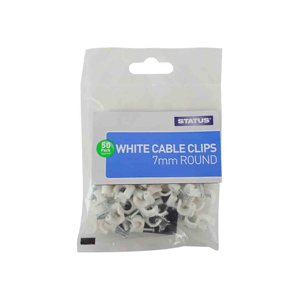 Status White Cable Clips Pack of 50