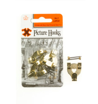 Picture Hooks with Brass Plated Tempered Steel Pins - Small, Medium Large & Extra Large