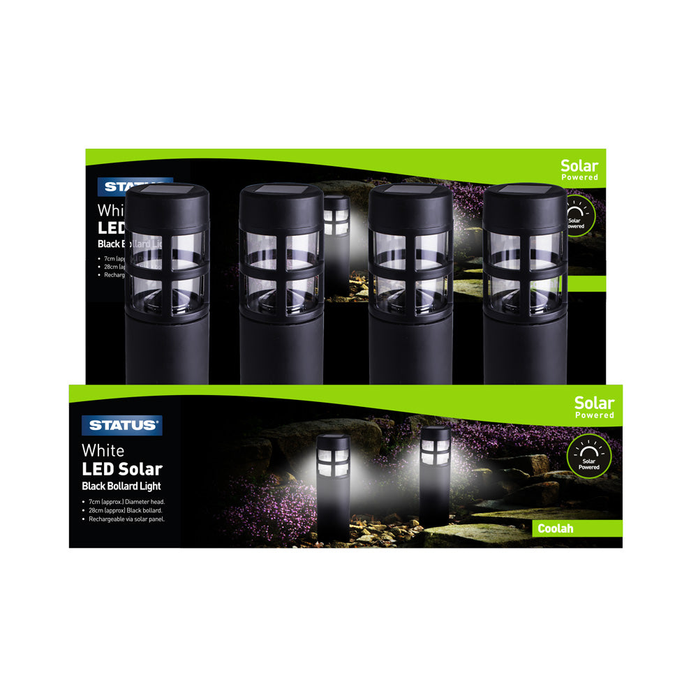 Status White LED Solar Black Bollard Light