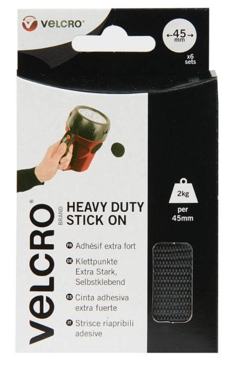 Velcro Heavy Duty Stick On Black Coins 45mm x 2 Sets