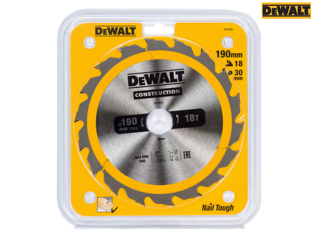 Dewalt Portable Construction Circular Saw Blade 190 x 30mm x 18T