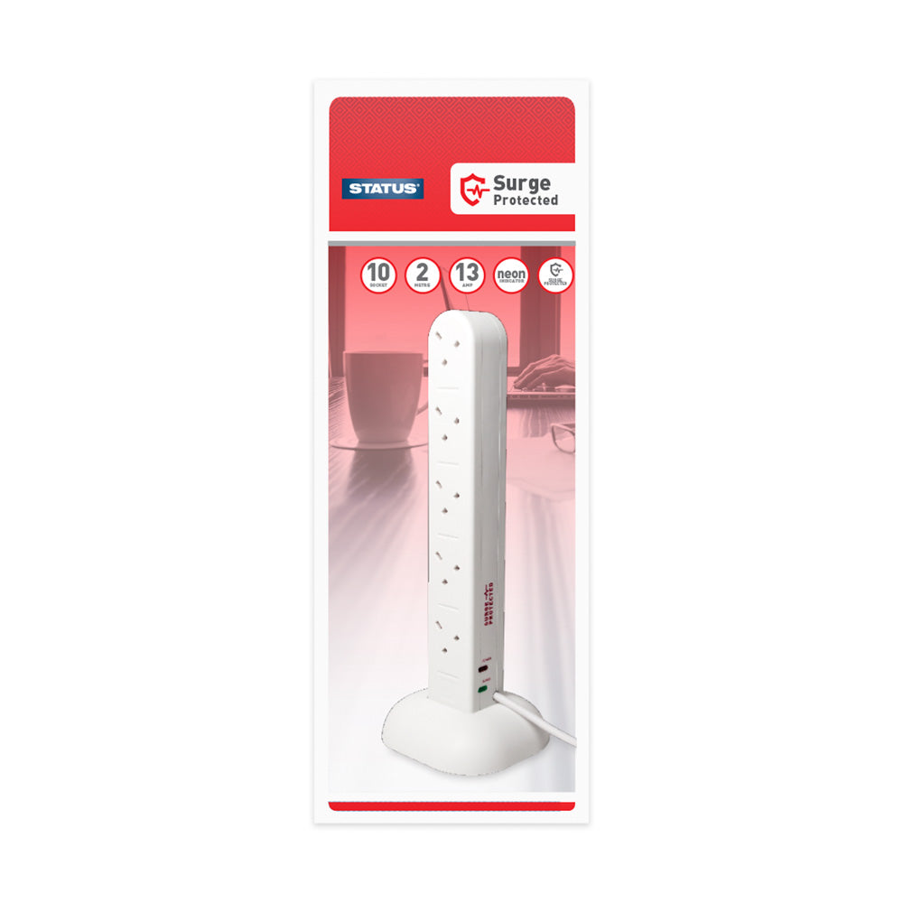 Status 10 Socket Surge Protected Tower Extension Socket