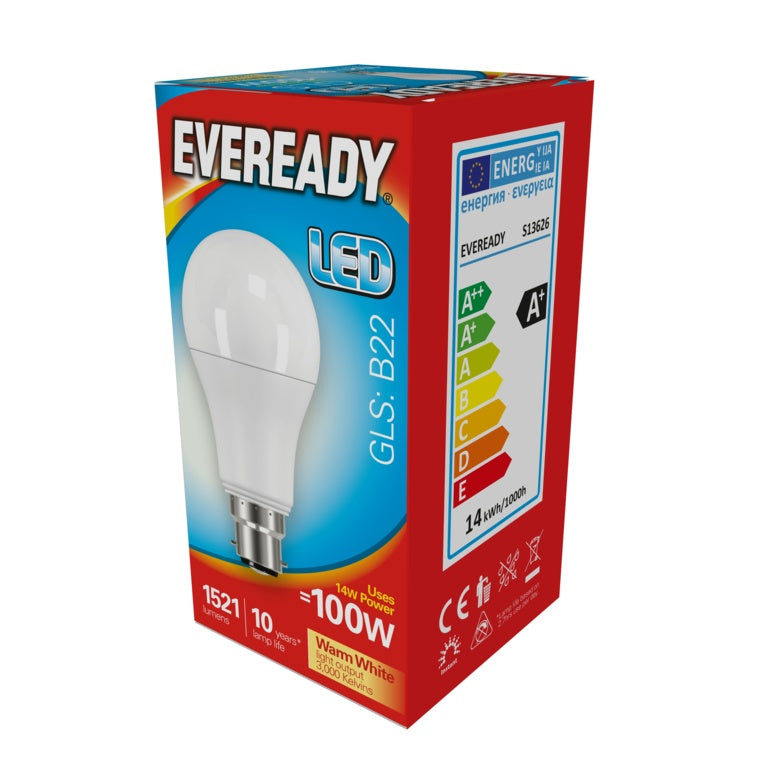 LED Light Bulb - Warm White - GLS:B22 - Bayonet Cap - 14W (100W)