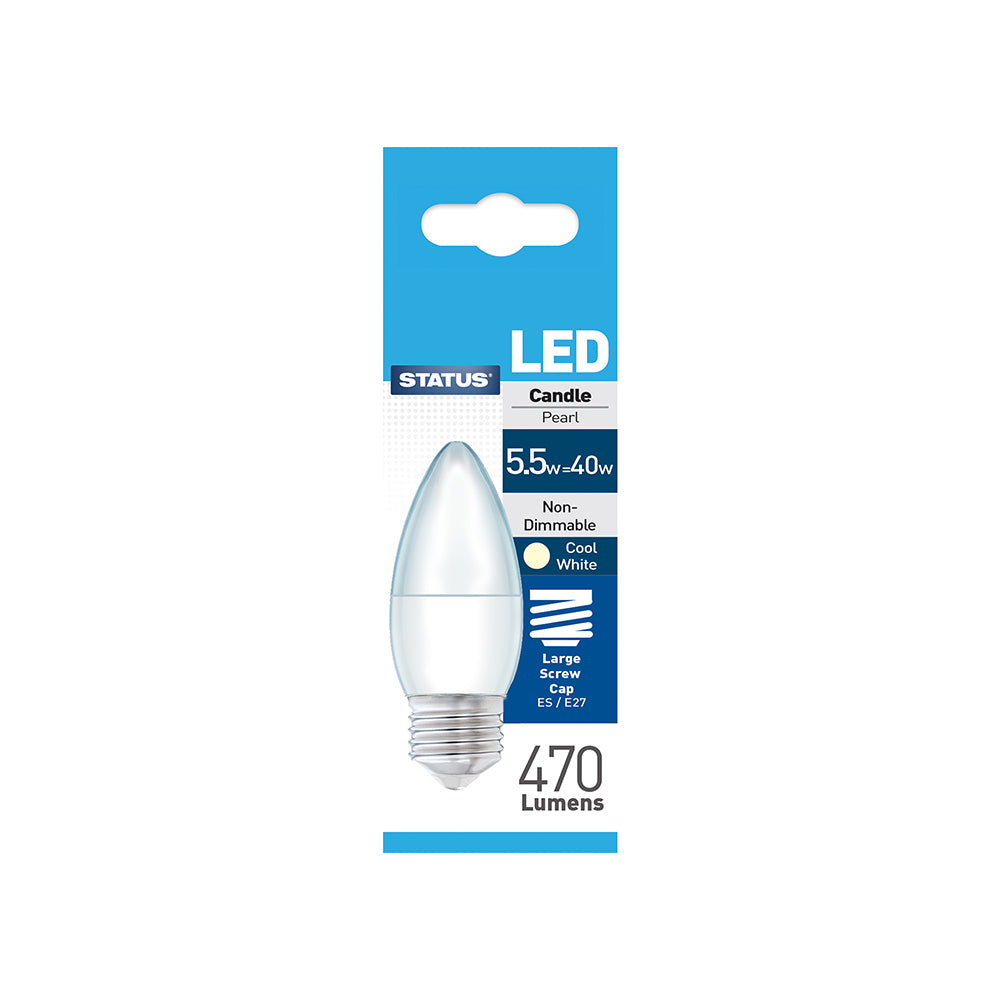 Status LED Candle Pearl Bulb - 5.5w = 40w - Large Screw Cap - ES/E27 - Cool White