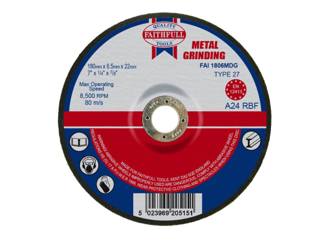 Faithfull Depressed Centre Metal Grinding Disc 180 x 6.5 x 22mm