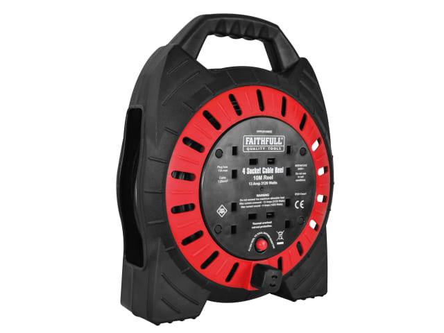 Faithfull Quality Tools Semi-Enclosed Cable Reel 240V 13A 4 Socket 10m