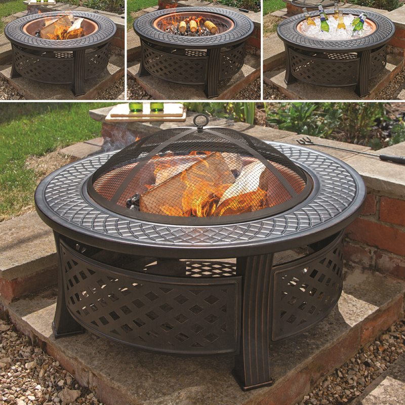 Round Steel Firepit With Copper Effect Bowl