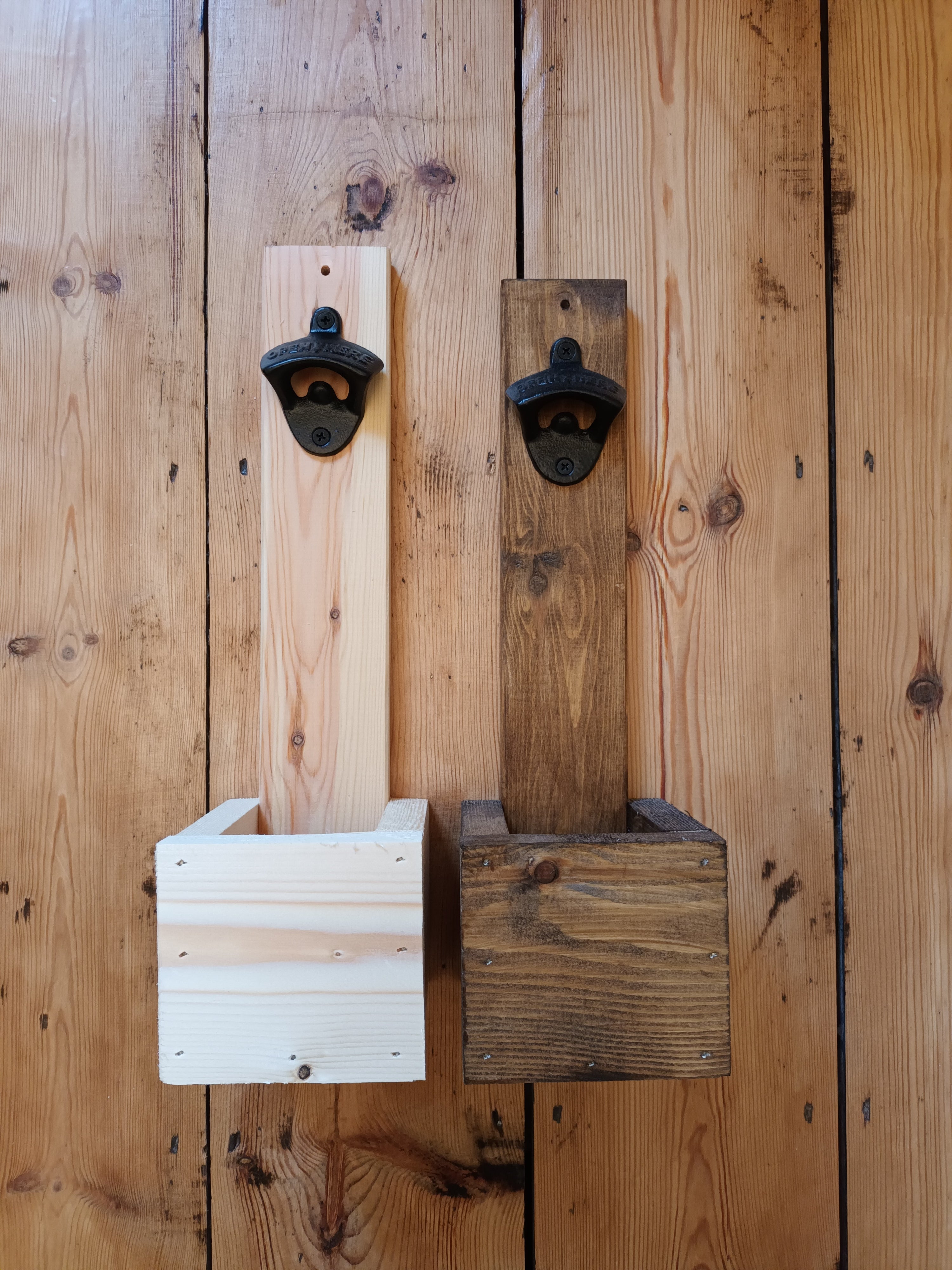 Handmade Wooden Mounted "Open Here" Bottle Opener With Catcher