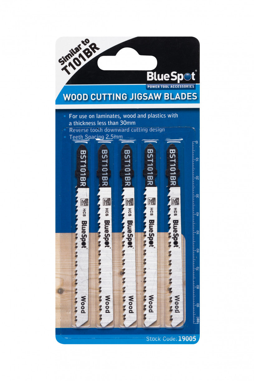 BlueSpot - Wood Cutting Jigsaw Blades - Pack of 5 (19005)