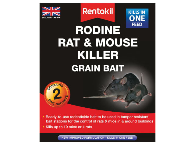 Rentokil Rodine Rat & Mouse Killer Grain Bait - 2 Sachets