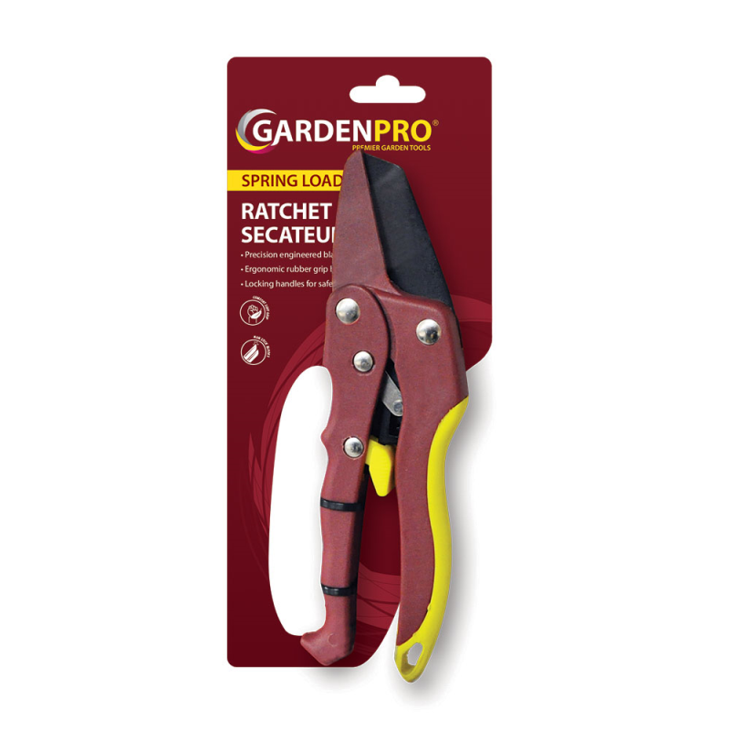 Garden Pro - Spring Loaded Ratchet Secateurs - 8"