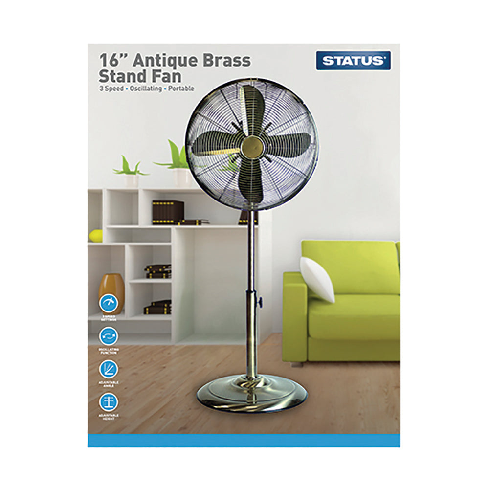 Status - 16" Antique Brass Stand Fan