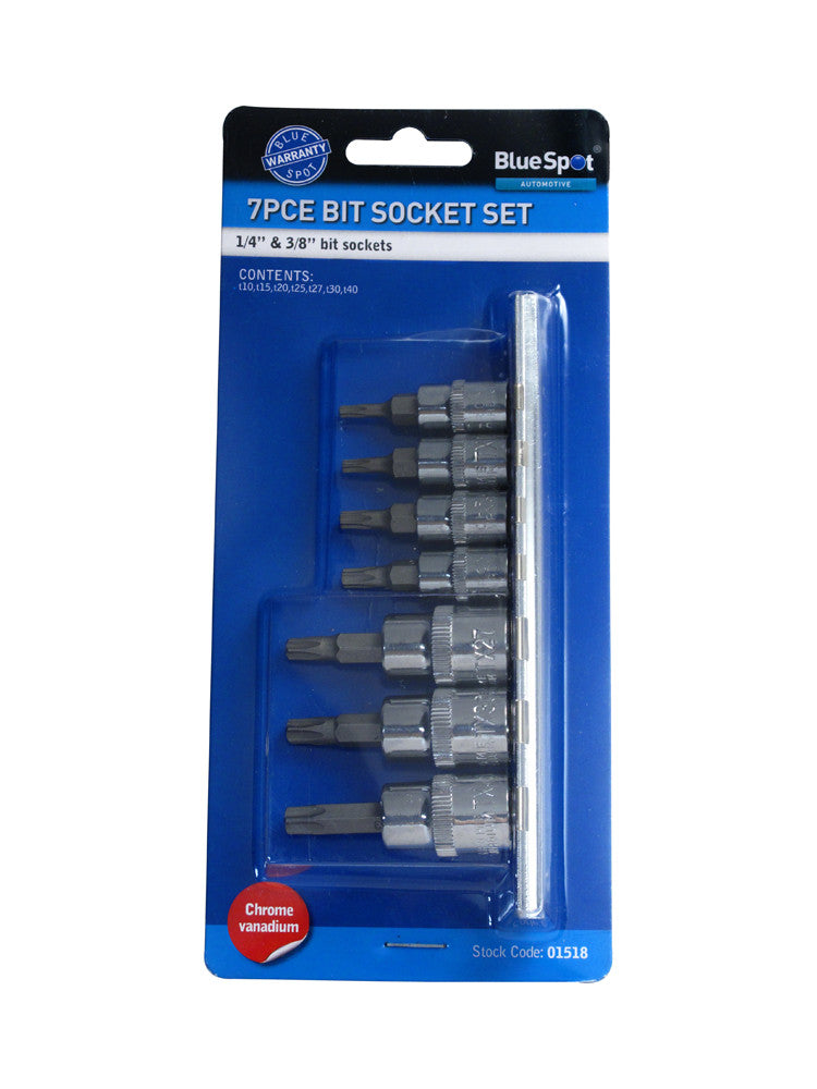 BlueSpot 7 PCE Torx Socket Set - 1/4" (T10-T25) & 3/8" (T27-T40) (01518)