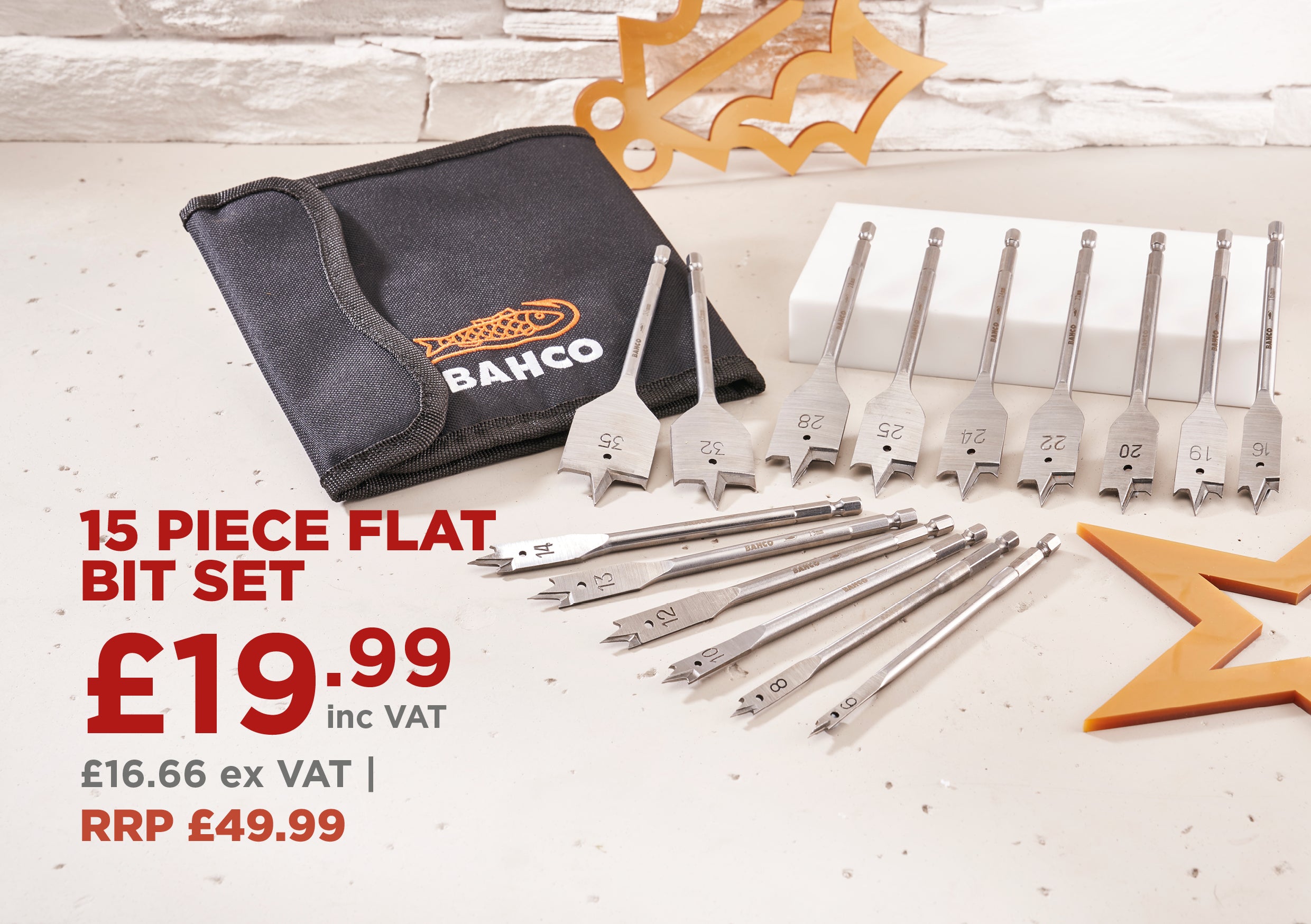 Bahco 15 Piece Flat Bit Set