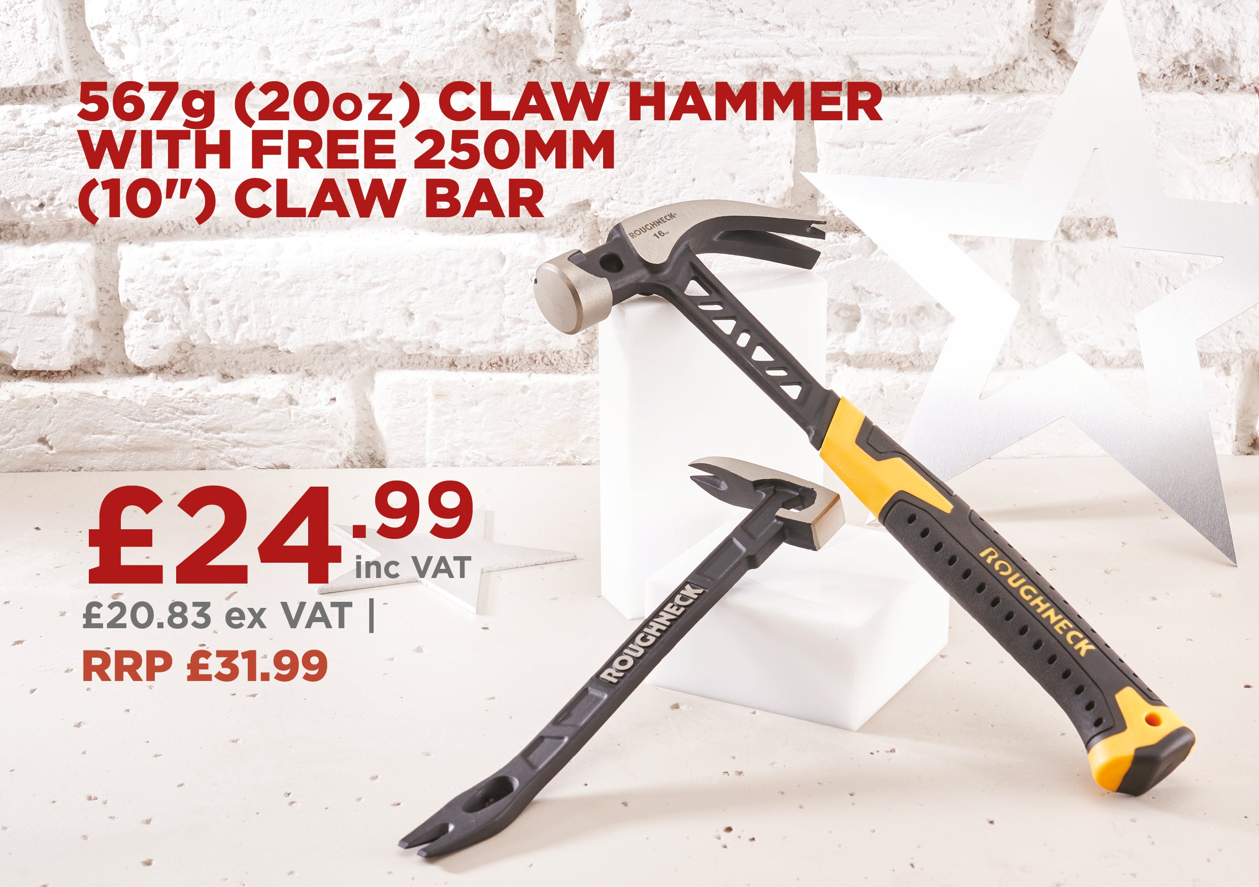 Roughneck Gorilla V-Series Claw Hammer 567g (20oz) & Claw Bar