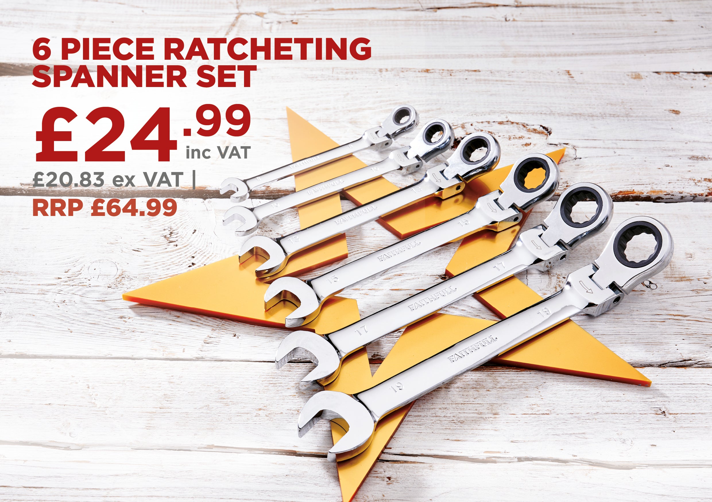 Faithfull Quality Tools Ratchet Combination Spanner Flex Head Set - 6 Piece