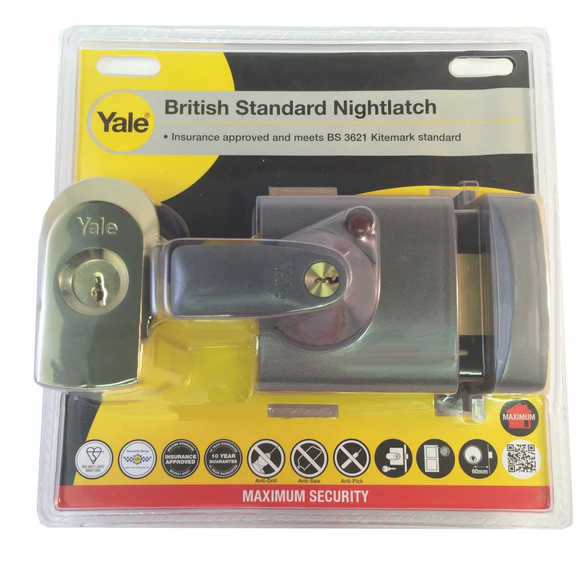 Yale PBS1 60mm Maximum Security Night latch Dark Grey (P-BS1-DMG-PB-60)