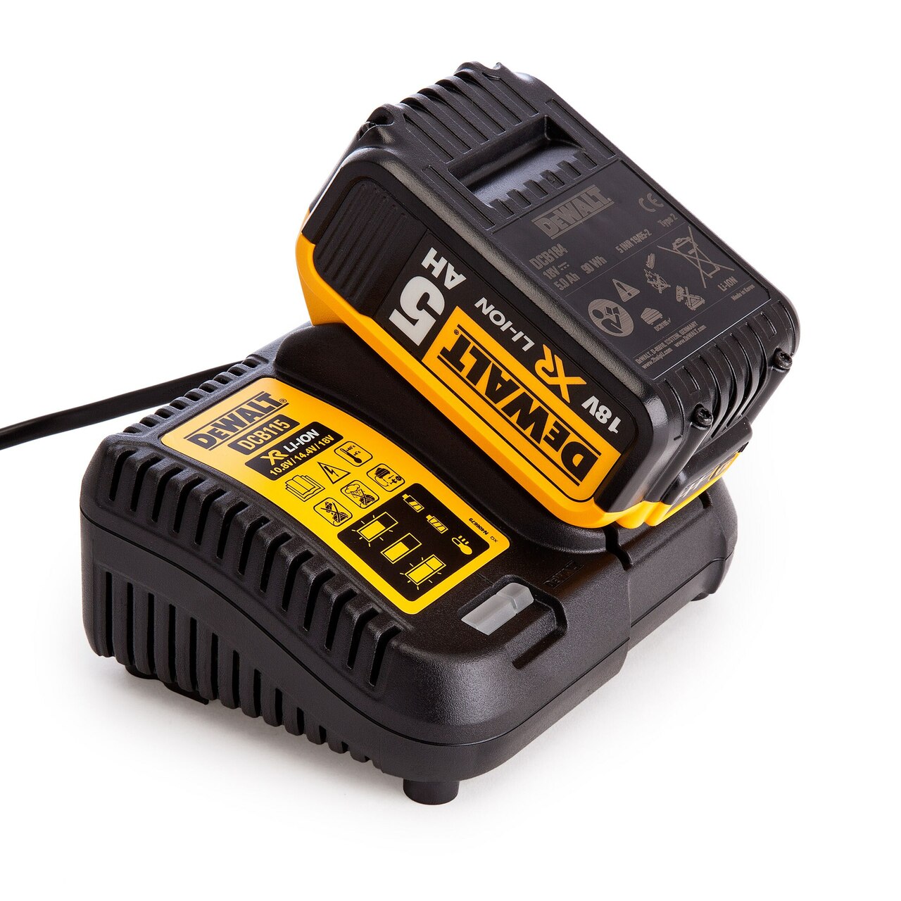 Dewalt DCB115 Multi Voltage XR Charger + DCB184 18V 5.0Ah Battery