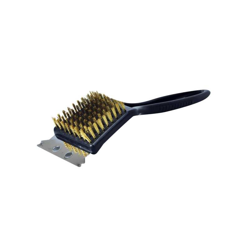 BBQ Brass Bristle Cleaner Brush With Metal Scraper