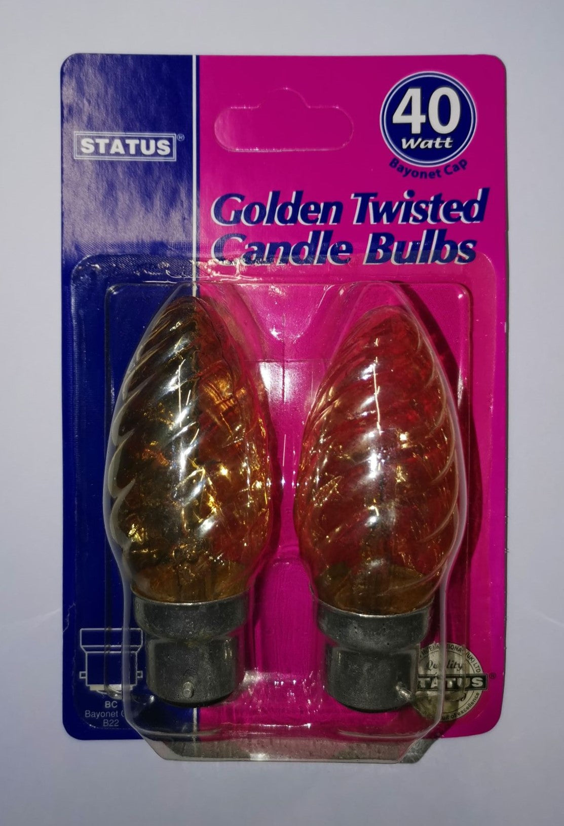 Golden Twisted Candle Bulb - BC/B22 Bayonet Cap - 40w & 60w - 2 pack