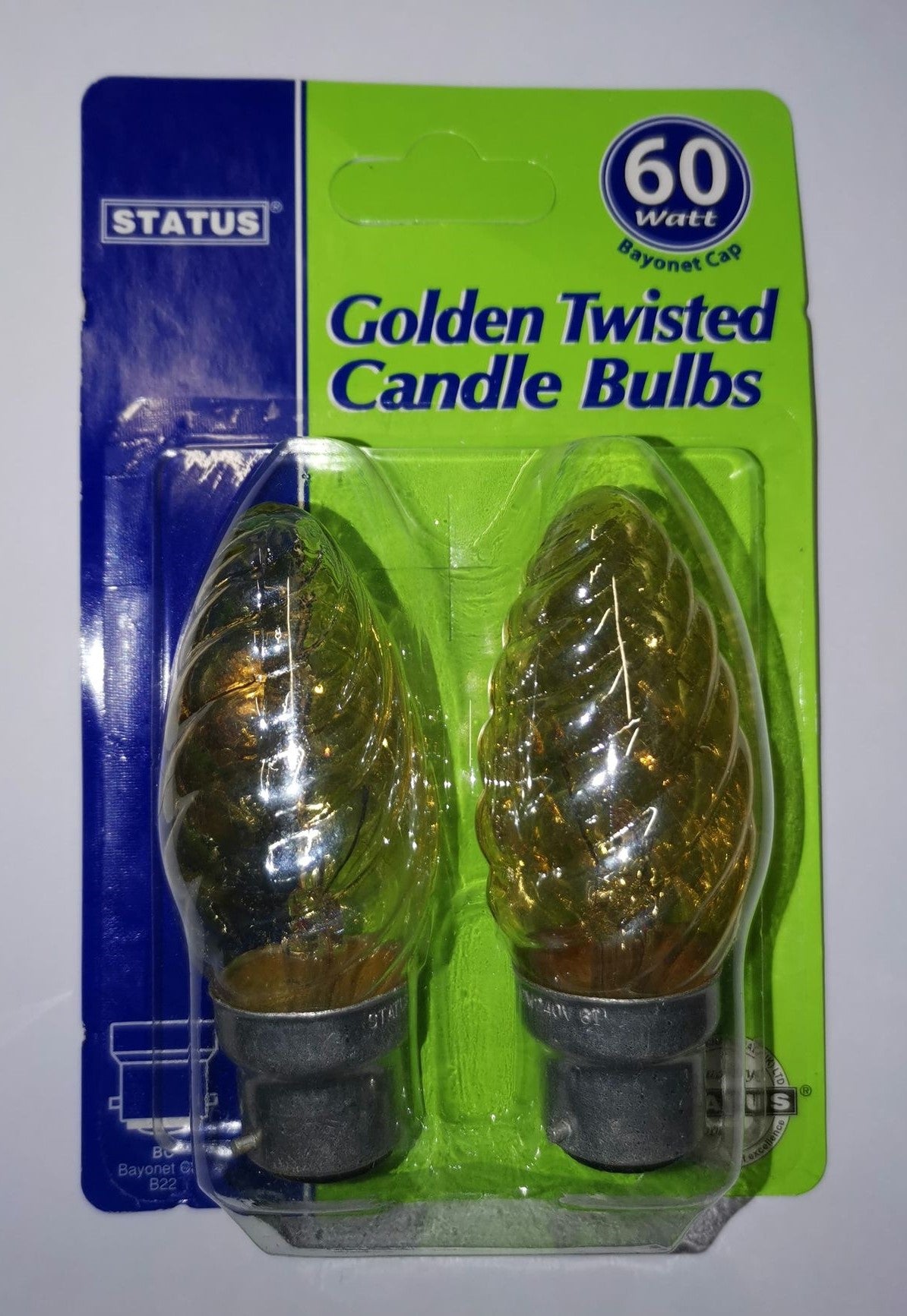 Golden Twisted Candle Bulb - BC/B22 Bayonet Cap - 60w - 2 pack