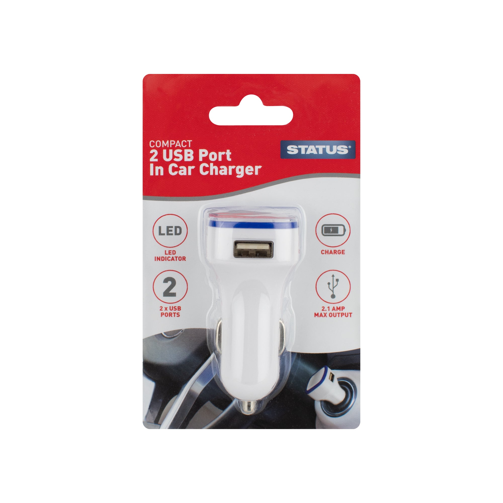 Status - Compact 2 USB Port In-Car Charger