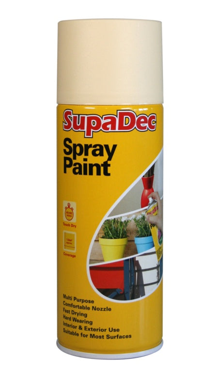 SupaDec Spray Paint - White, Cream, Black, Matt Black, Orange, Blue, Green, Yellow, Red & Grey - 400ml