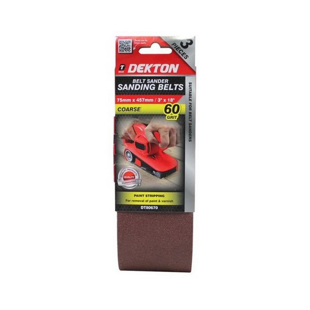 Dekton DT80670 Sanding Belts 60 Grit 75mm x 457mm Pack of 3