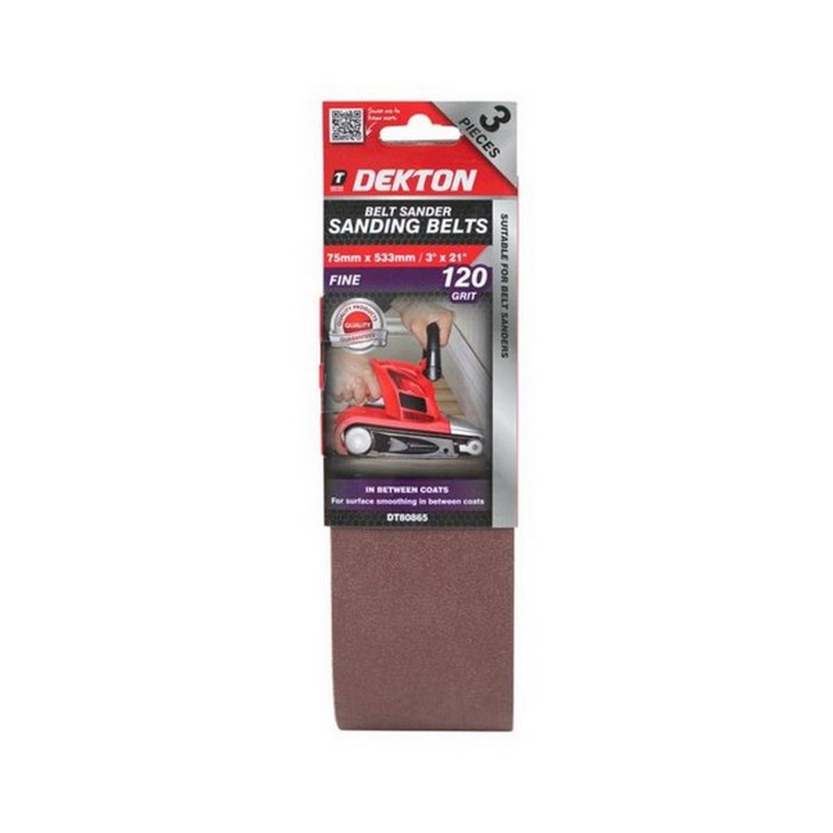 Dekton DT80865 Sanding Belts 120 Grit 75mm x 533mm Pack of 3