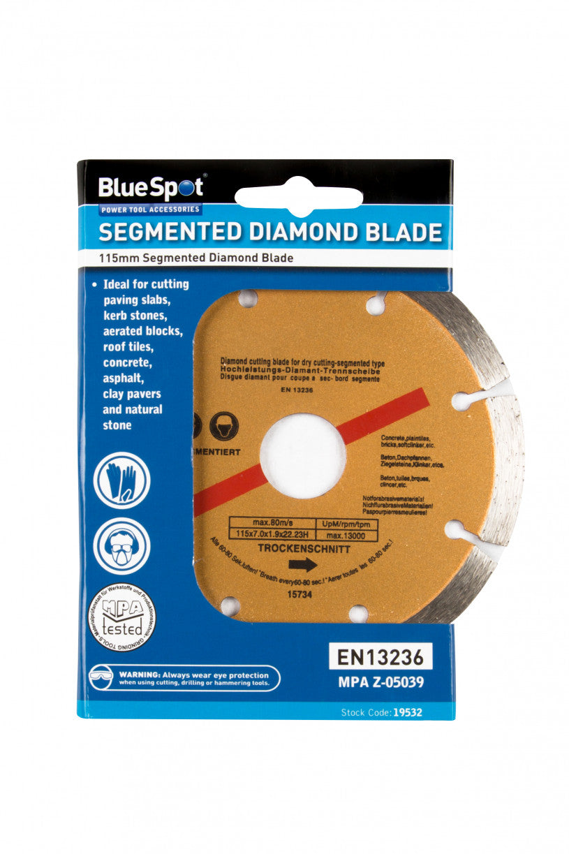 BlueSpot 115mm (4.5in) Segmented Gold Diamond Dry Cutting Disc (19532)