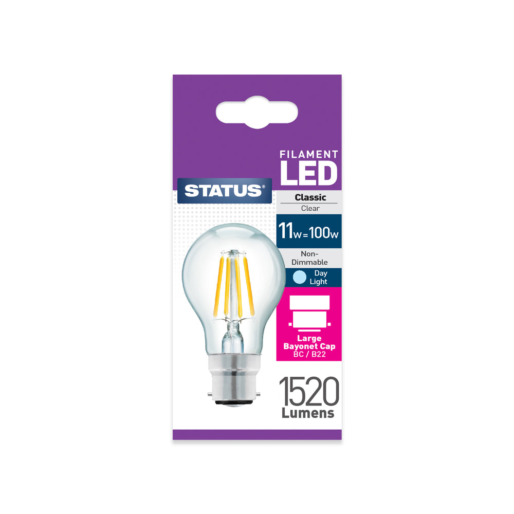 Status Filament LED Bulb - 11w=100w BC/B22 Large Bayonet Cap - Day Light