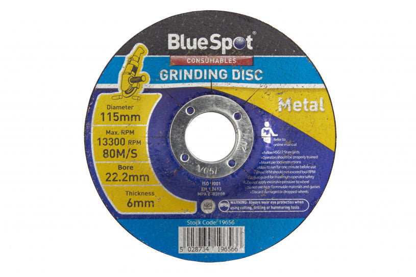 BlueSpot 115mm (4.5") Metal Grinding Disc - 5 pack - 6mm (19656)