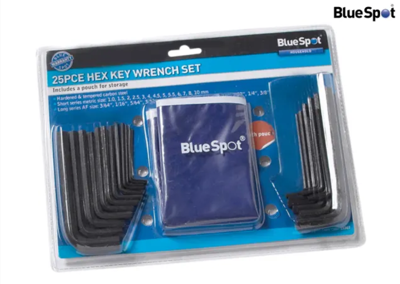 BlueSpot - 25 PCE Metric & Imperial Hex Key Wrench Set With Pouch (1-10mm) (3/64"-3/8") (15307)