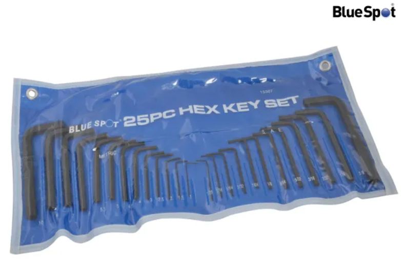 BlueSpot - 25 PCE Metric & Imperial Hex Key Wrench Set With Pouch (1-10mm) (3/64"-3/8") (15307)