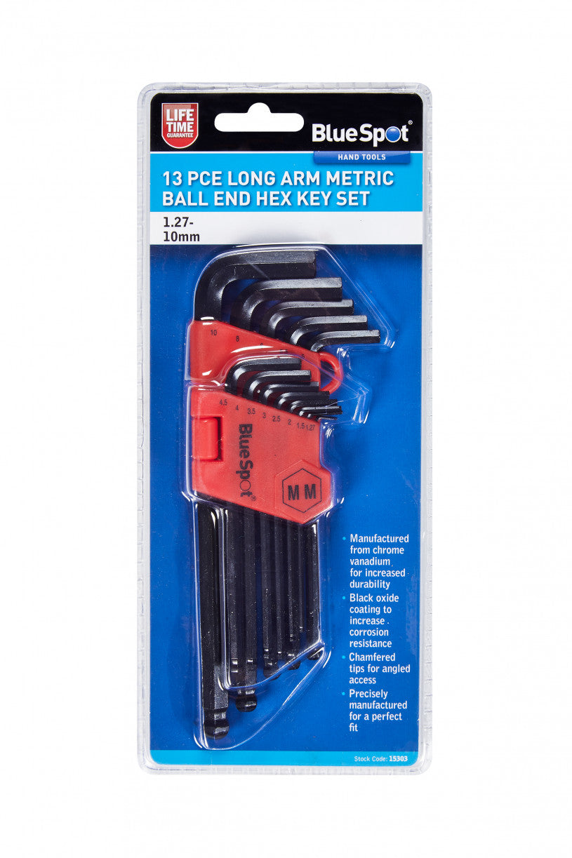 Bluespot - 13PCE Long Arm Metric Ball End Hex Key Set (15303)