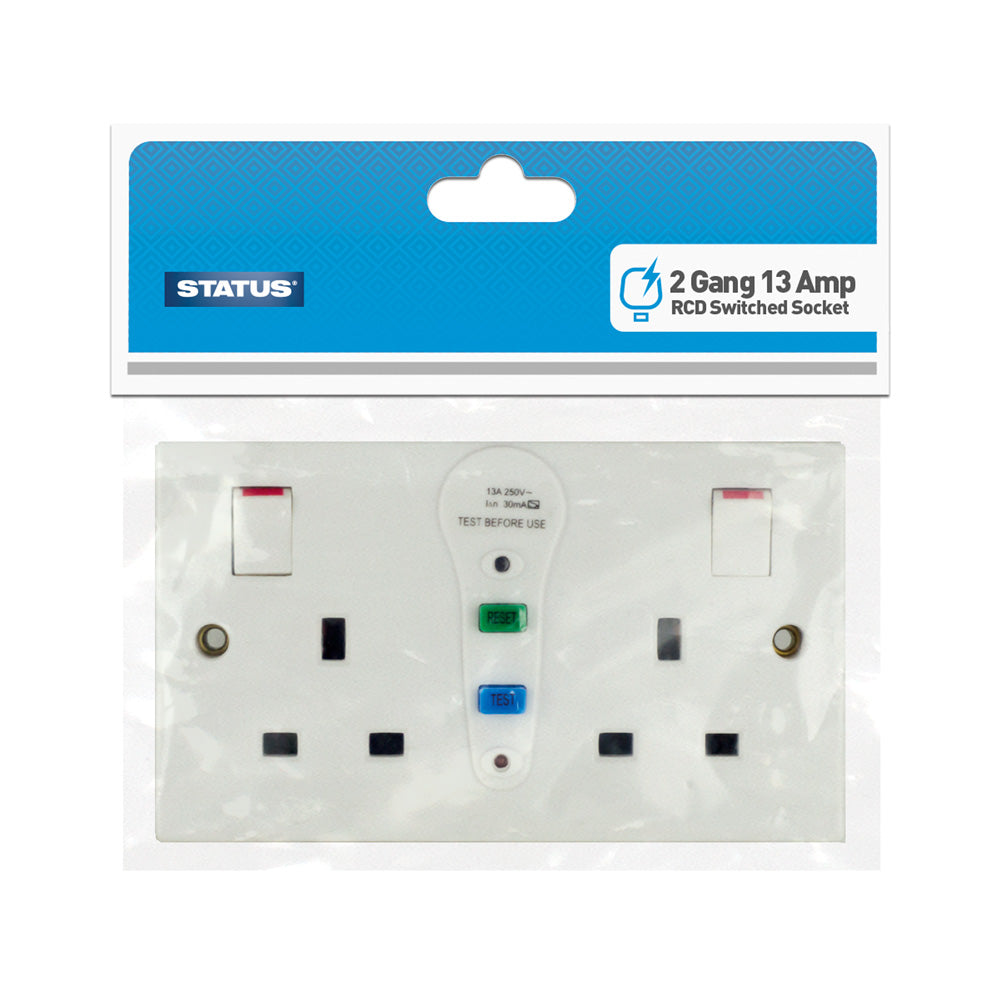 Status - Switched RCD Wall Socket - 2 Gang